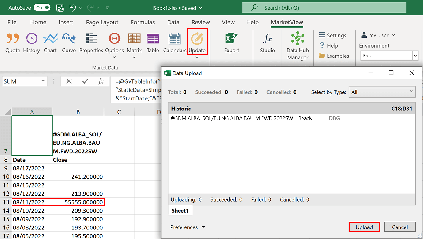 Update DataManager data via Excel Tools