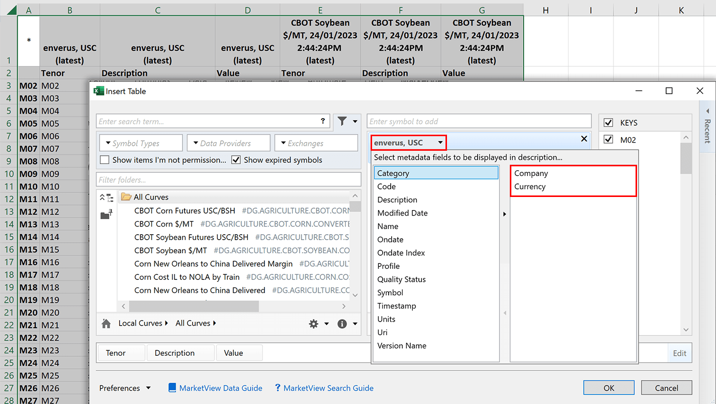 Usability improvements for field selection in Table view