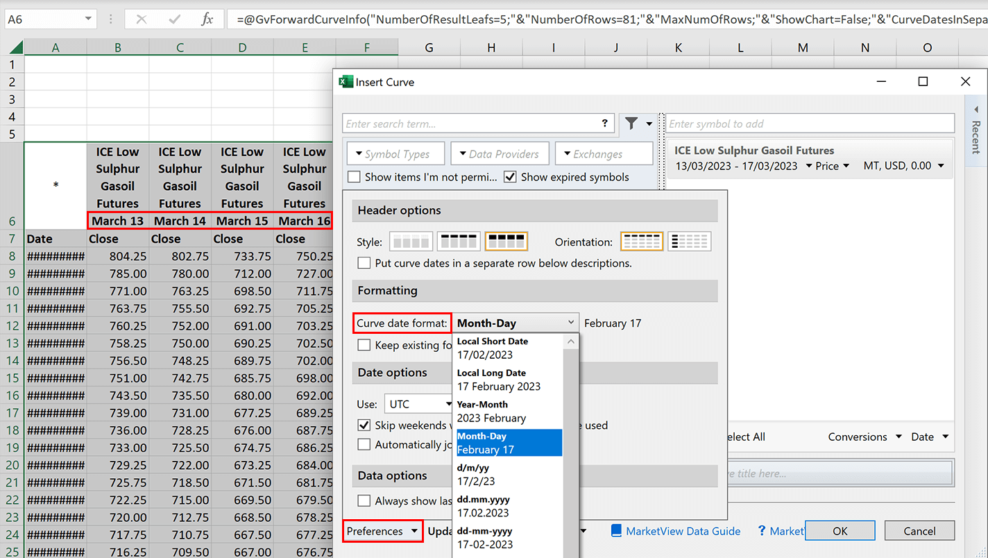 Date display in Curve View