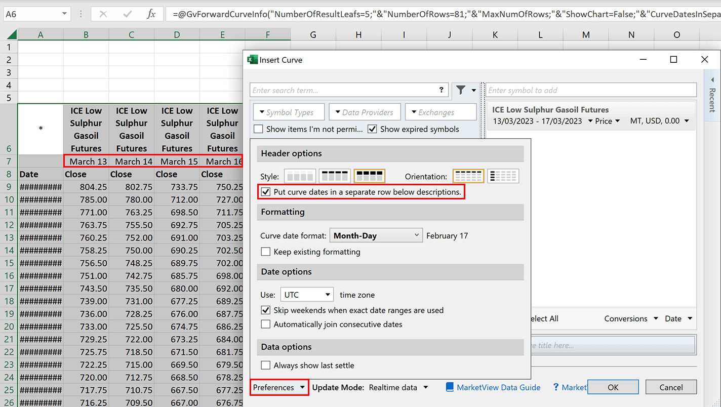 Date display in Curve View