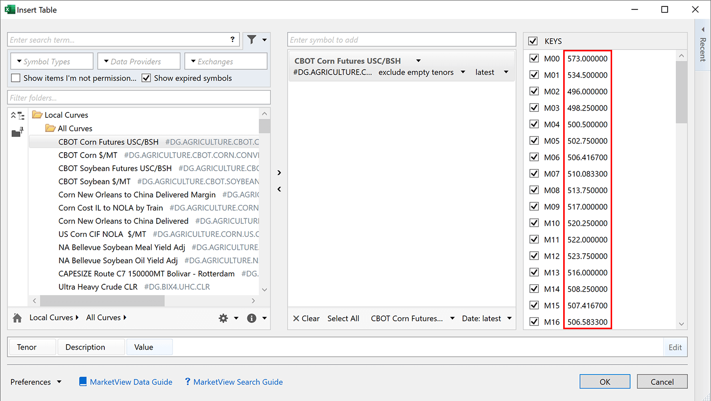 Displaying tenors values in Insert window in Table view