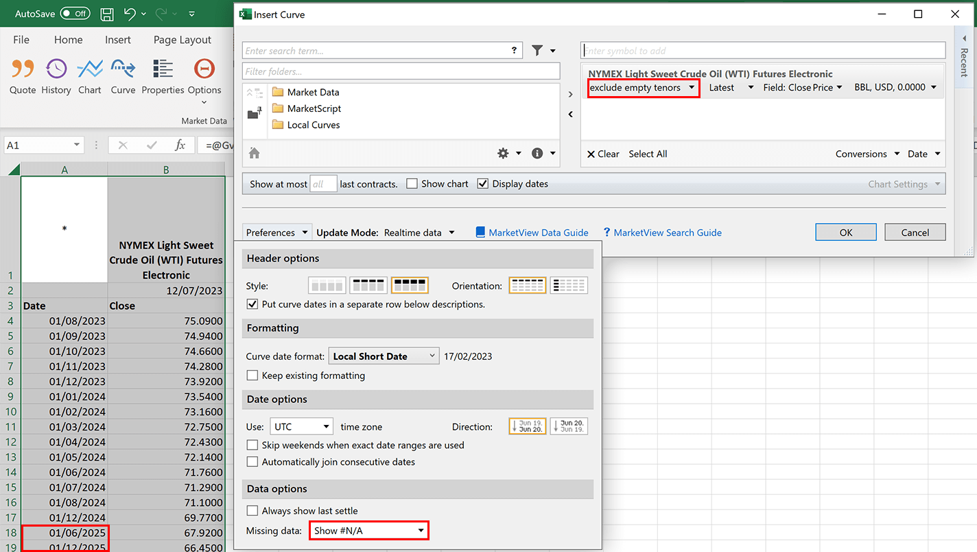 Including or excluding empty tenors in Curve and Table view