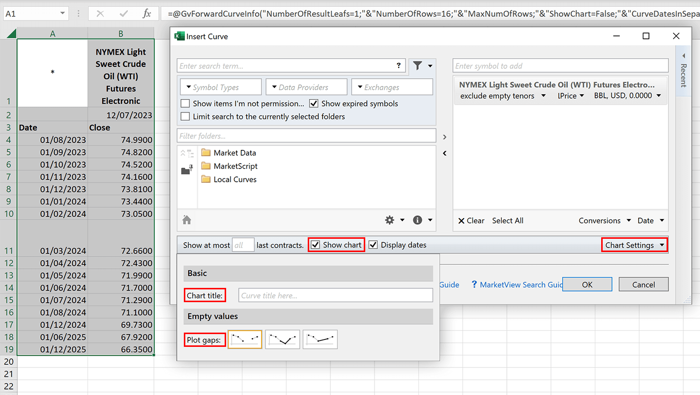 New Chart settings menu for Curve view