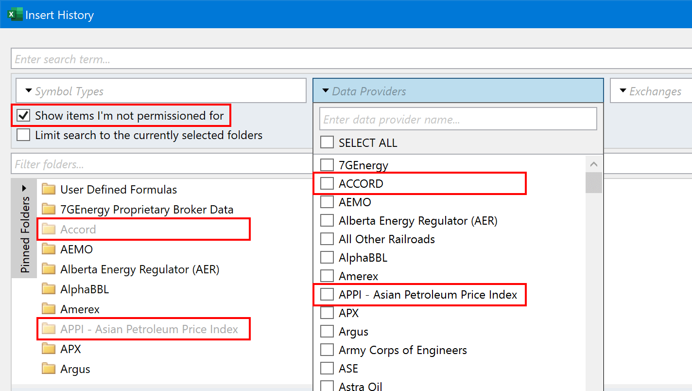 Provider and Exchange code filter - Support for non-permitted data sources