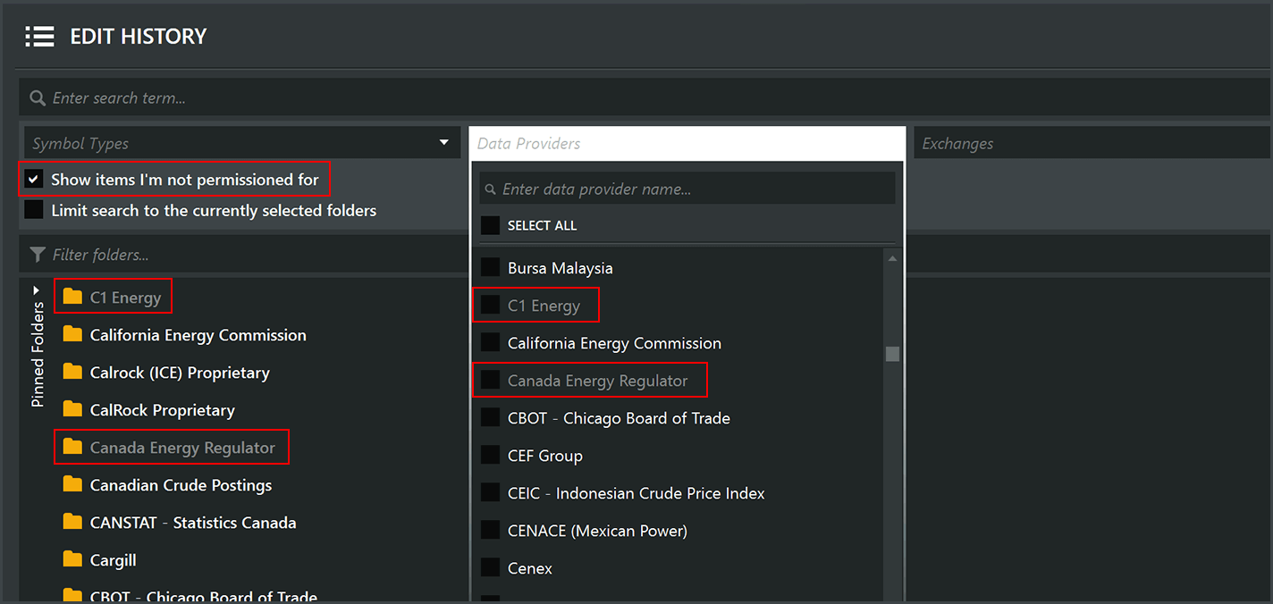 Data Provider and Exchange code filter - Support for non-permitted data sources